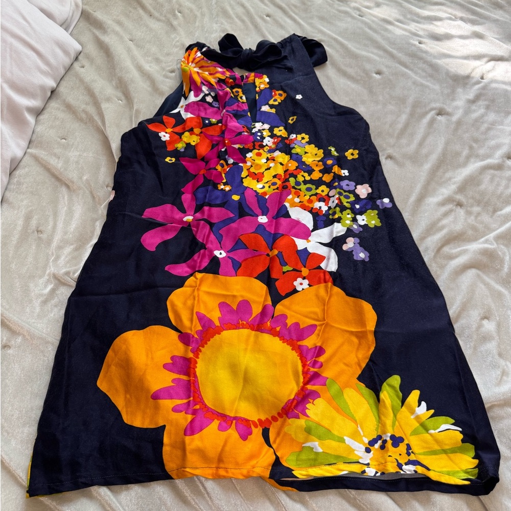 Trina Turk Navy Midi Dress with Pink & Yellow Floral Print - Picture 6 of 8